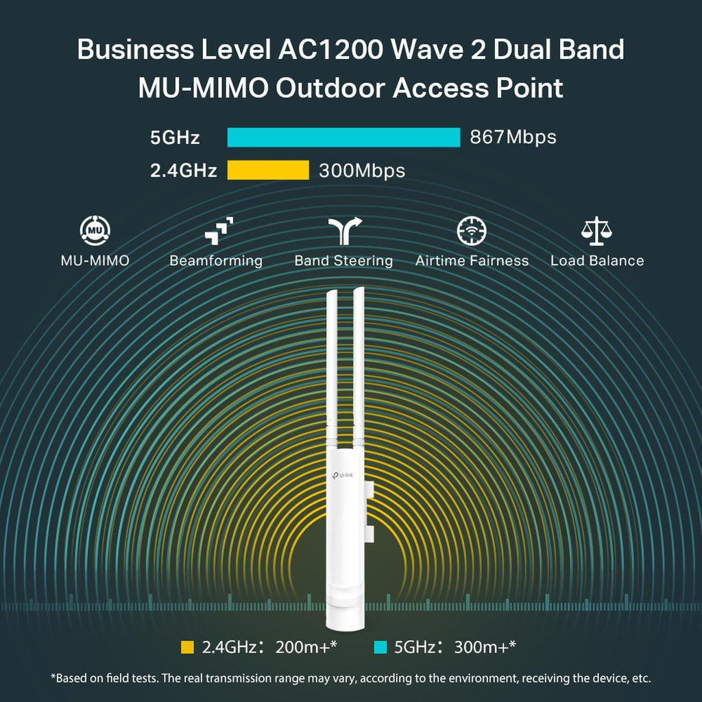 TP-Link EAP225-Outdoor | Omada AC1200 Wireless Gigabit Outdoor Access Point | Business WiFi Solution w/Mesh Support, Seamless Roaming & MU-MIMO | PoE Powered | SDN Integrated | Cloud Access & App
