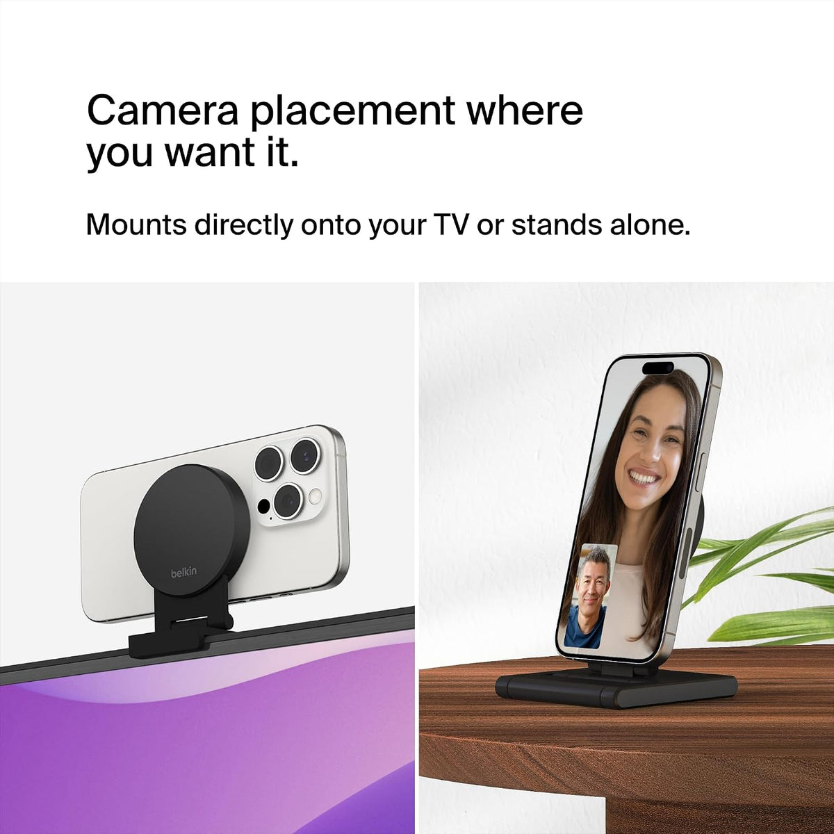 Belkin iPhone Mount with MagSafe for Apple TV 4K - MacBook Continuity Support w/tvOS - Turn Phone to Webcam, Compatible with MacBook Pro, Air, iPhone 16,15,14,13 & More - Gray