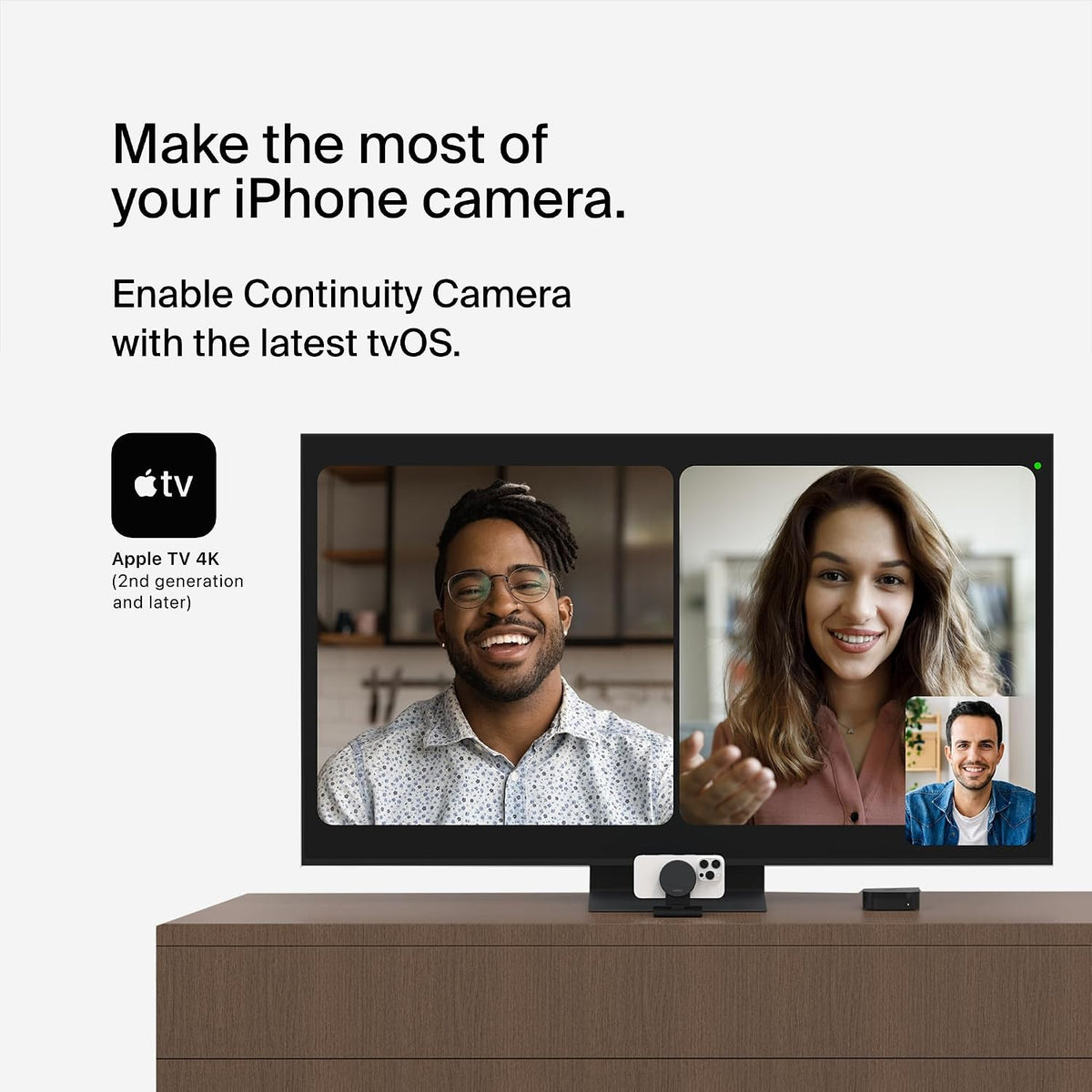 Belkin iPhone Mount with MagSafe for Apple TV 4K - MacBook Continuity Support w/tvOS - Turn Phone to Webcam, Compatible with MacBook Pro, Air, iPhone 16,15,14,13 & More - Gray