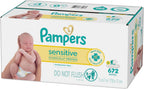Pampers Sensitive Baby Wipes, Unscented, Fragrance Free, Clinically Proven, Water Based, Hypoallergenic, Multi-Use, Hand Wipes, 672 Wipes Total (12X Flip-Top Packs)