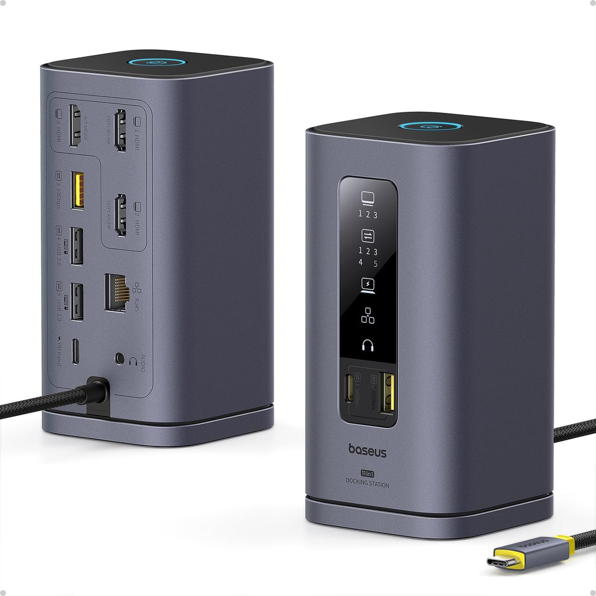 Baseus Spacemate Displaylink Docking Station USB C, 11 in 1, 3 Monitor 4K, 10Gbps USB-C/A, PD 100W, Ethernet, Audio, for M1/M2/M3/Win and MacOS — Triple Monitor for macOS — Grey