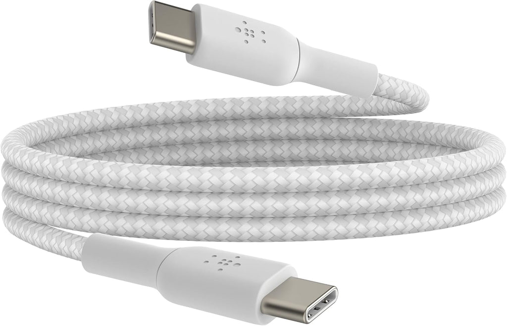 Belkin Fast Charge braided USB C to fast charger cable, USB type C charger cable fast charging for iPhone 15, Samsung Galaxy S23, Google Pixel, iPad, MacBook, Nintendo and more - 1m, White