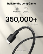 Belkin Gaming USB-C to USB-C Cable 60W (6.6ft), Braided Type C Charger Fast Charging for Nintendo Switch 2, iPhone 16, iPhone 15, iPad, MacBook Air, Chromebook, Samsung Galaxy S25 Ultra, etc. - Black