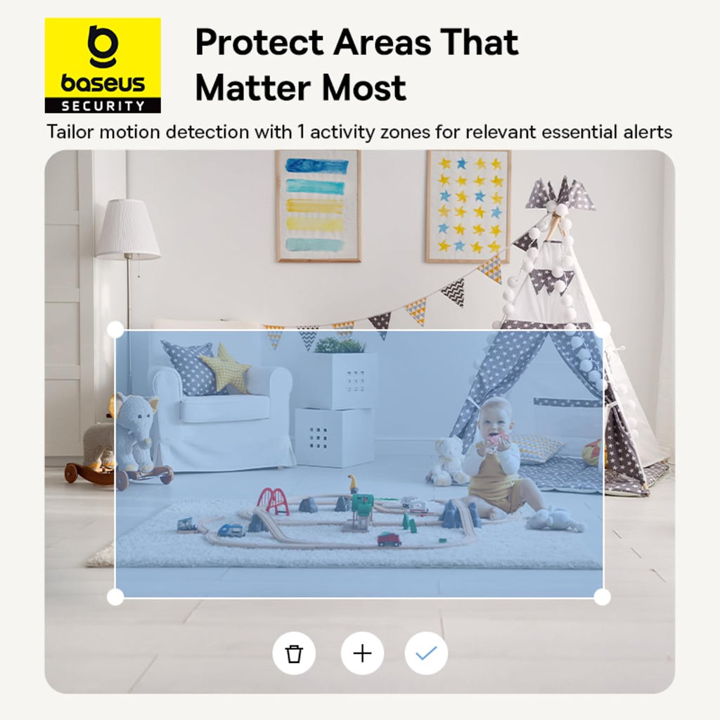 Baseus Security P1 Indoor Camera, 3K 4MP WiFi Camera with App Control, Night Vision, Motion Detection, 2-Way Audio, Pan Tilt, Baby Monitor, Alexa/Google Support — White