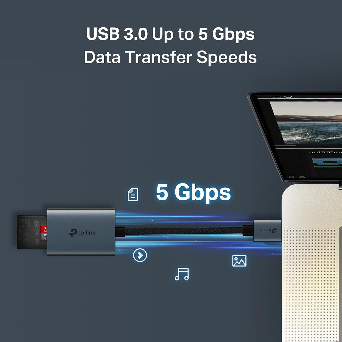 TP-Link USB 3.0 SD & microSD Card Reader (UA430) – Dual Slot, 200MB/s, Plug & Play, Aluminum Alloy, Braided Cable, Compatible with Windows, macOS, iPadOS, ChromeOS, Android