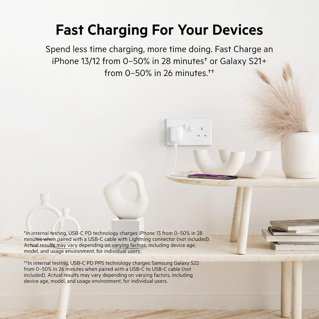 Belkin 20W USB-C Power Delivery Fast Wall Charger With Lightning Cable, Certified PD 3.1 PPS and Travel Sized Design for iPhone 14, Pro, Max, Mini, iPad, Galaxy, Pixel and More