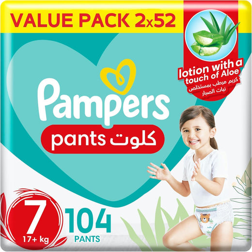 Pampers Baby Dry Pants Diapers with Aloe Vera Lotion, 360 Fit & up to 100% Leakproof, Size 7, 17+kg, 104 Count
