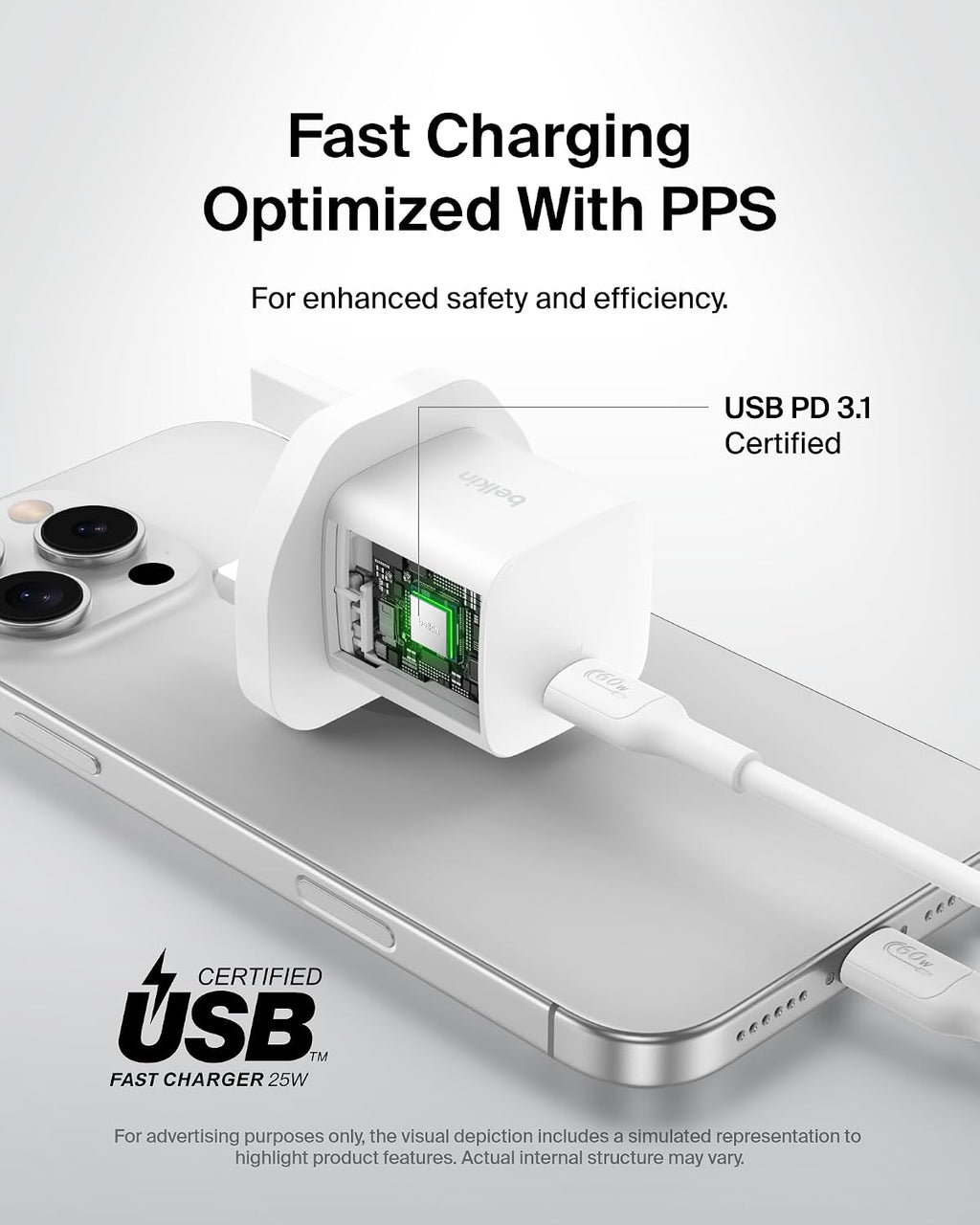 Belkin USB-C Plug 25W - USB-C Phone Charger PD 3.0 Fast Charging with PPS for Apple iPhone 17, iPhone Air, iPhone 16, Samsung Galaxy S25, Pixel 10, Nintendo Switch, & More - White