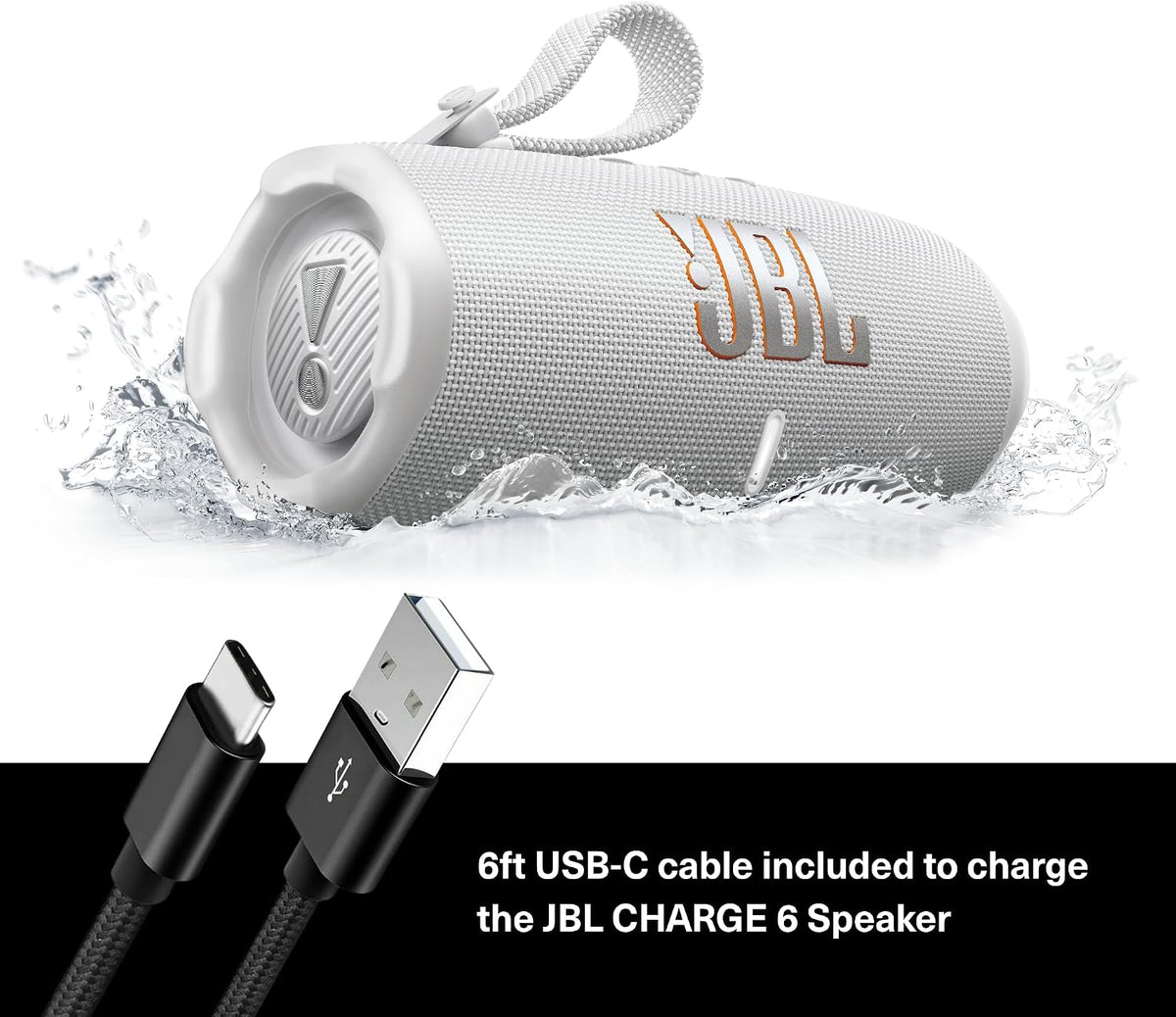 JBL Charge 6 with USB-C Braided Cable — White