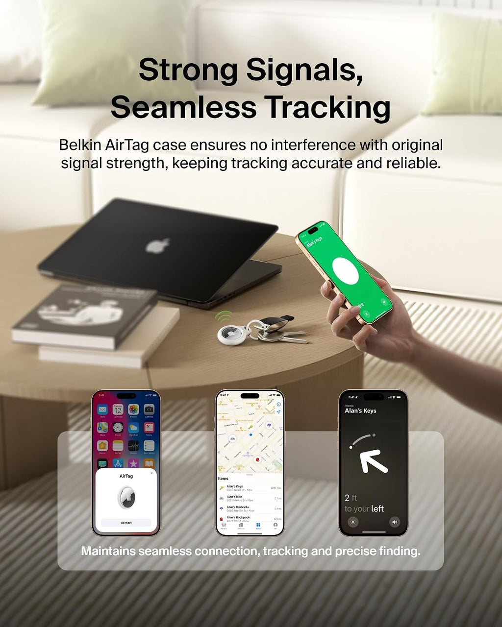 Belkin AirTag Case with Key Ring (Secure Holder Protective Cover for Air Tag with Scratch Resistance Accessory) – 2-pack, White