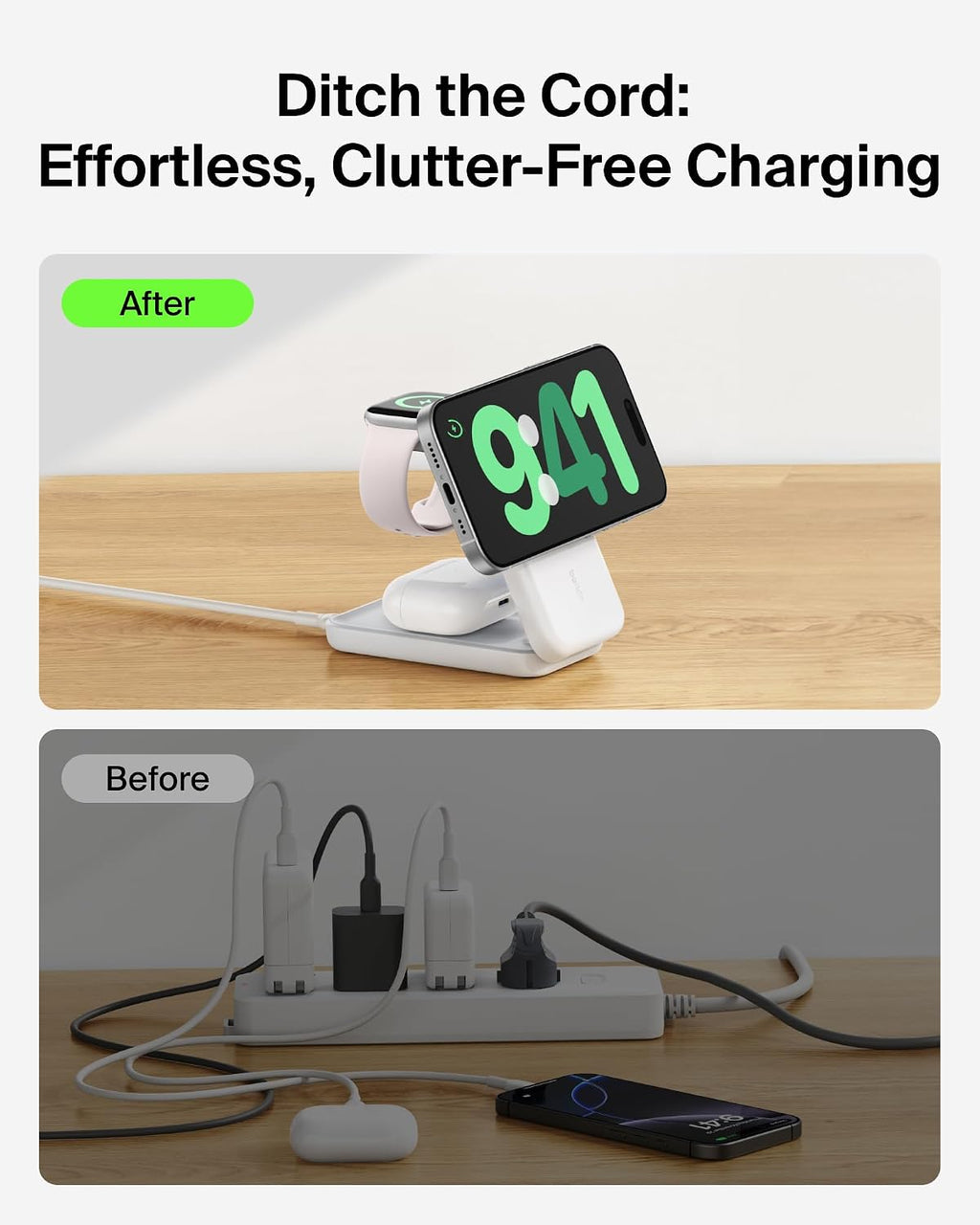 Belkin UltraCharge 3 in 1 Magnetic Wireless Charger with Qi2, 25W - White