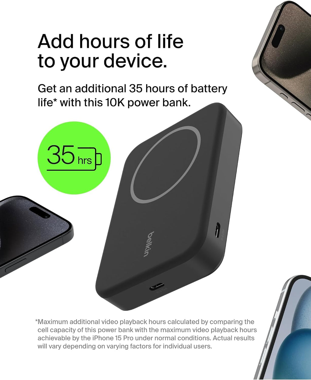Belkin BoostCharge Pro Wireless Power Bank 10000mAh, 15W with Qi2, MagSafe Compatible Portable Charger + Built-in Pop-up Kickstand, For iPhone 17, iPhone Air, iPhone 16, 15, 14, Pixelsnap and More