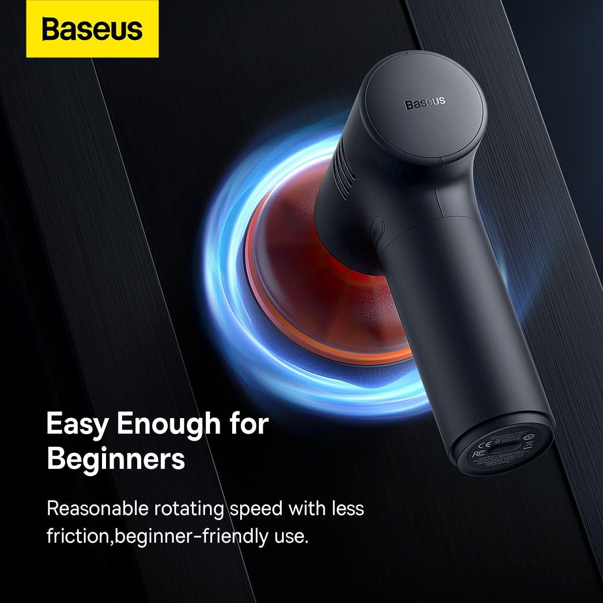 Baseus NeoPower Rechargeable Car Polisher Wireless Mini Waxer Cordless Electric Polishing Machine 4000mAh Battery 300RPM Adjustable Speed Ergonomic Handle Lightweight Portable Auto Detailing. — EXTRA LARGE — Black
