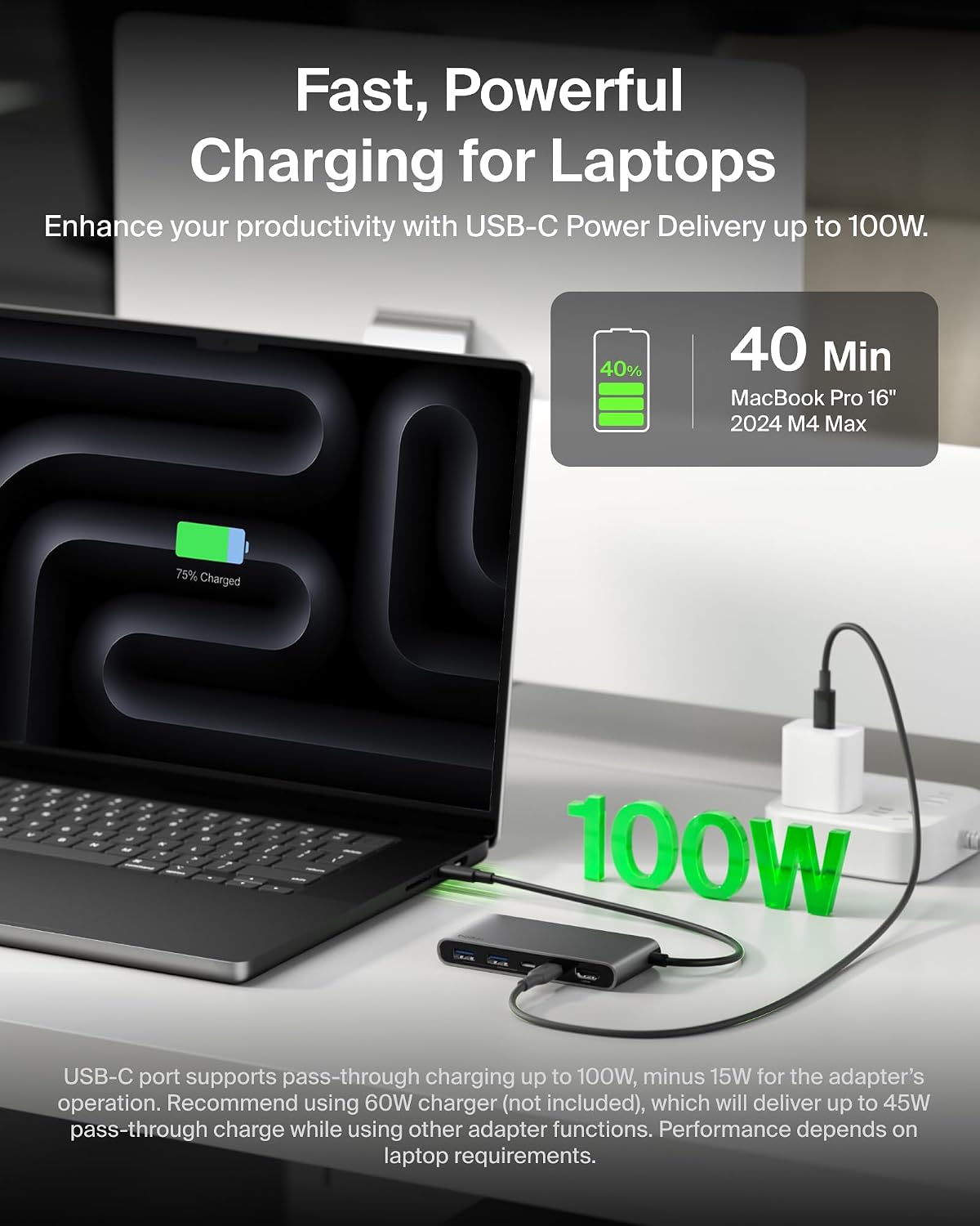 Belkin USB C Hub, 5-Port Hub w/ 4K HDMI Display @ 60Hz, 100W Power Delivery, Fast Data Transfer 5Gbps, USB C Multiport Adapter for MacBook, iPad Pro, Chromebook, & More - Upgraded HDMI 2.0 - Grey
