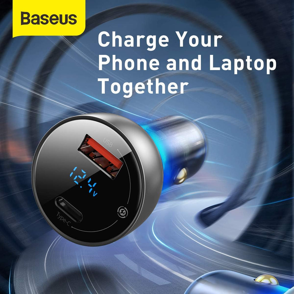 Baseus Particular Digital Display QC + PPS Dual Quick Charger Car Charger 65W Silver — Silver