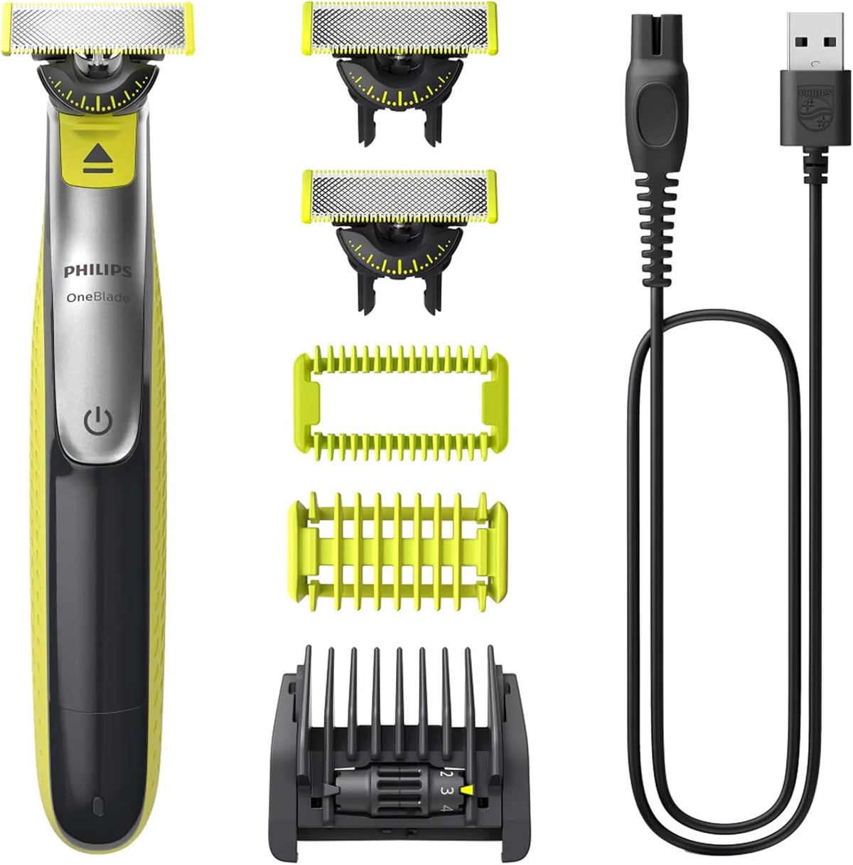 Philips OneBlade 360 Face + Body Trimmer & Shaver – QP2834/65 — 3 Face 360 Blades, 1 Body 360 Blade, Adjustable Comb (1–5mm), Wet And Dry Use, 100% Waterproof, Blade Lasts 4 Months — Grey