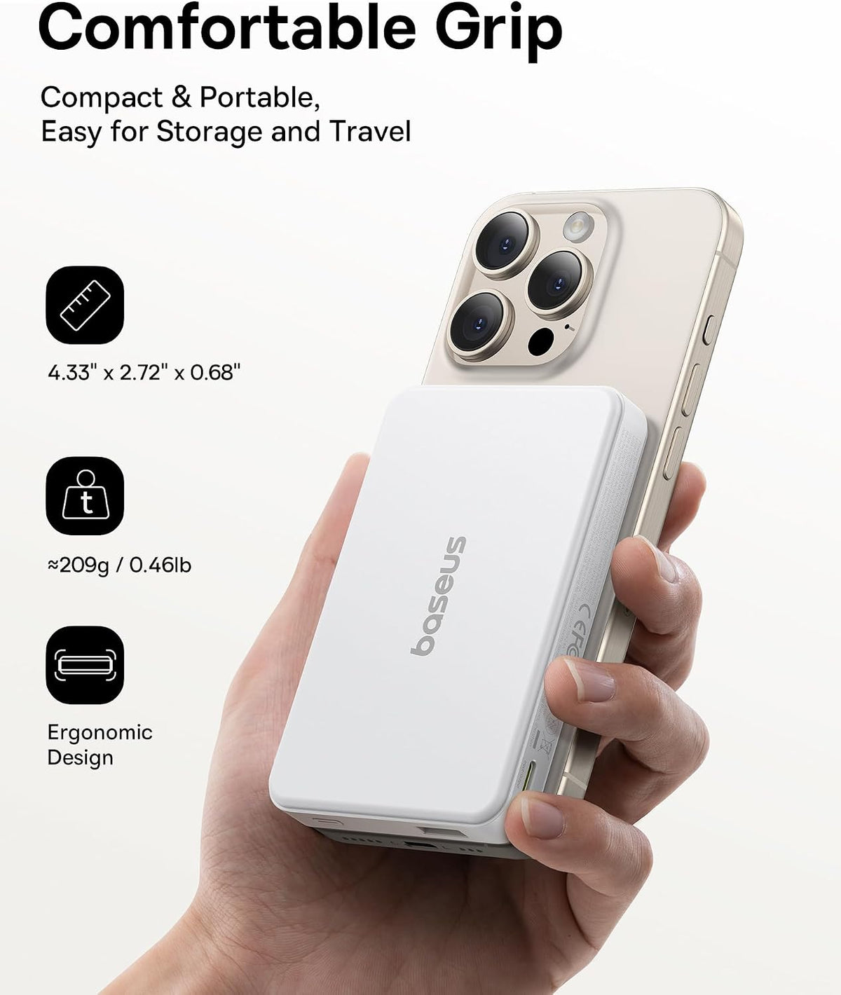 Baseus Airpow Ⅱ Qi2 10000mAh MagSafe Power Bank, 15W Wireless Charger, 22.5W USB-A + 20W USB-C PD — 10KmAh-15W-Airpow Magnetic — White