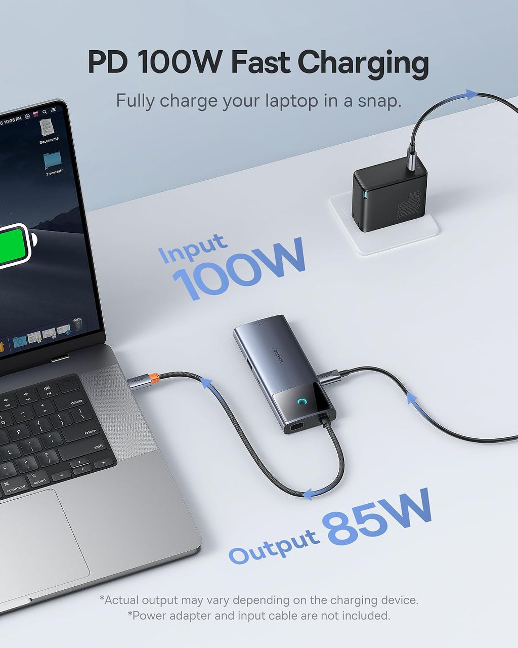 Baseus USB C Hub 10Gbps Adapter with LAN Ethernet, 4K @ 60Hz HDMI, 2 USB-A, USB-C, 100W PD, 6-in-1 USB Docking Station — Metallic Red