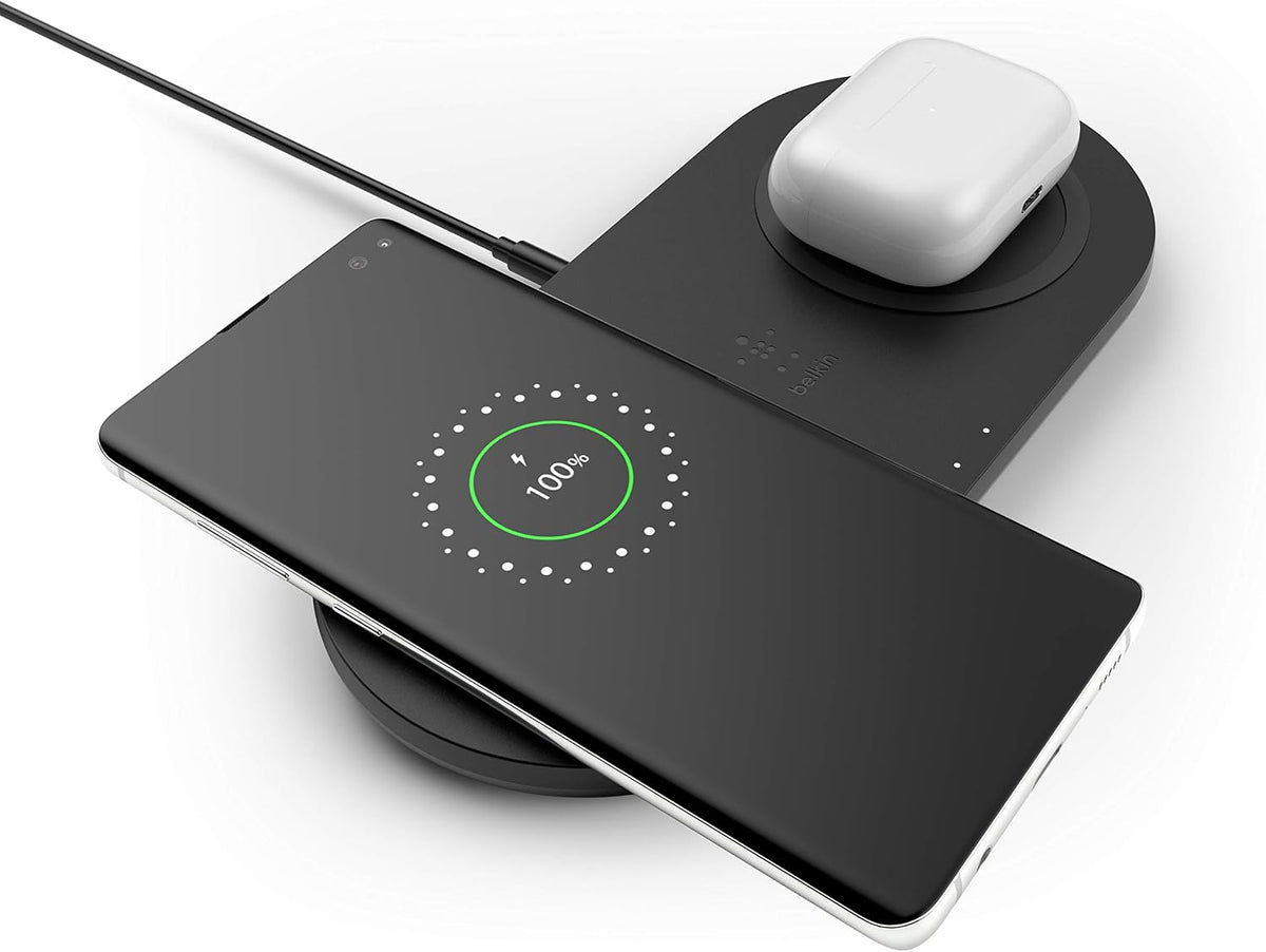 Belkin Quick Charge Dual Wireless Charging Pad - 10W Qi-Certified Charger Pad for iPhone, Samsung, Apple Airpods & More - Charge While Listening to Music, Streaming Videos, & Video Calls - Black