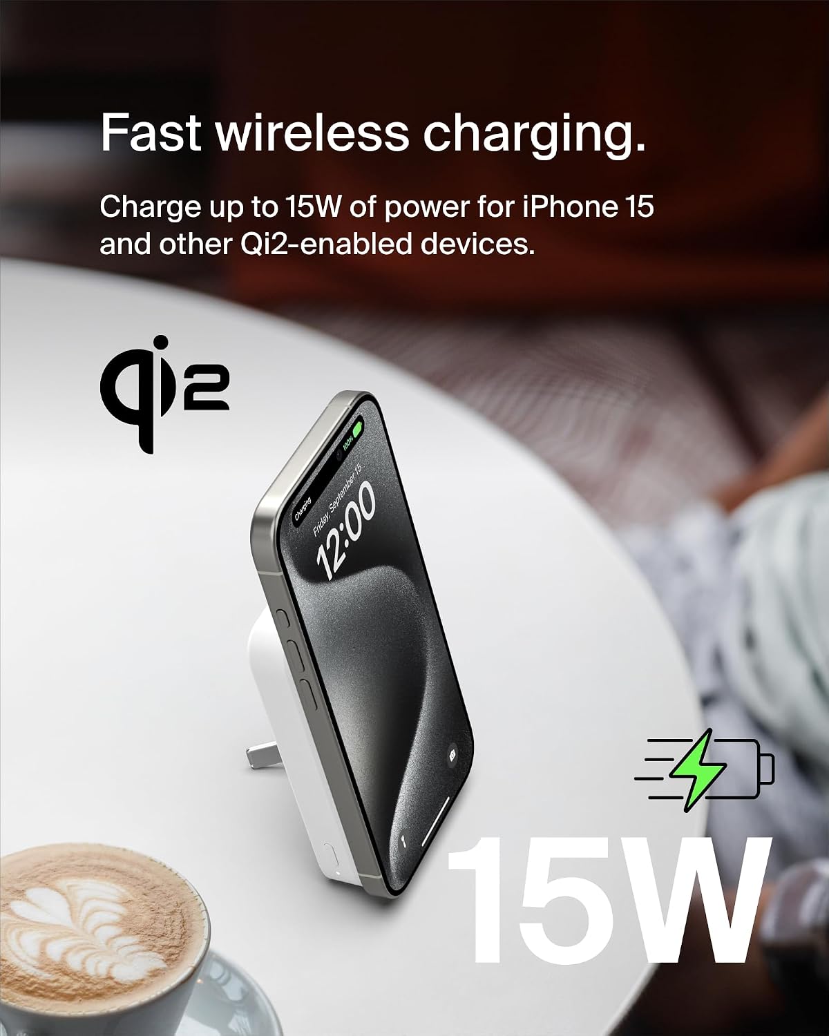 Belkin BoostCharge Pro Wireless Power Bank 8000mAh, 15W with Qi2, MagSafe Compatible Portable Charger + Built-in Pop-up Kickstand, For iPhone 17, iPhone Air, iPhone 16, 15, 14, Pixelsnap and More