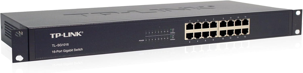 TP-Link TL-SG1016 | 16 Port Gigabit Ethernet Switch | Plug & Play | Sturdy Metal, Shielded Ports, Rackmount, Fanless, Black | 3 Year Manufacturer Warranty | Unmanaged