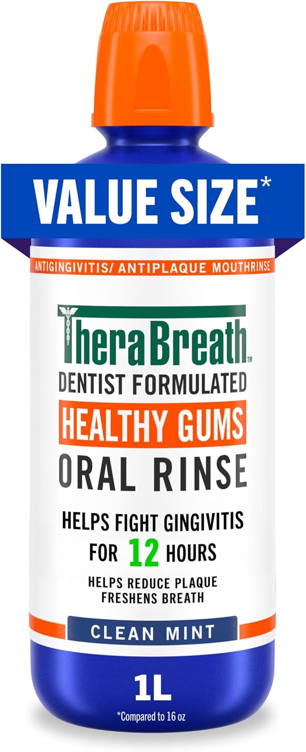 TheraBreath Healthy Gums Oral Rinse, Clean Mint, 1 L — front product image