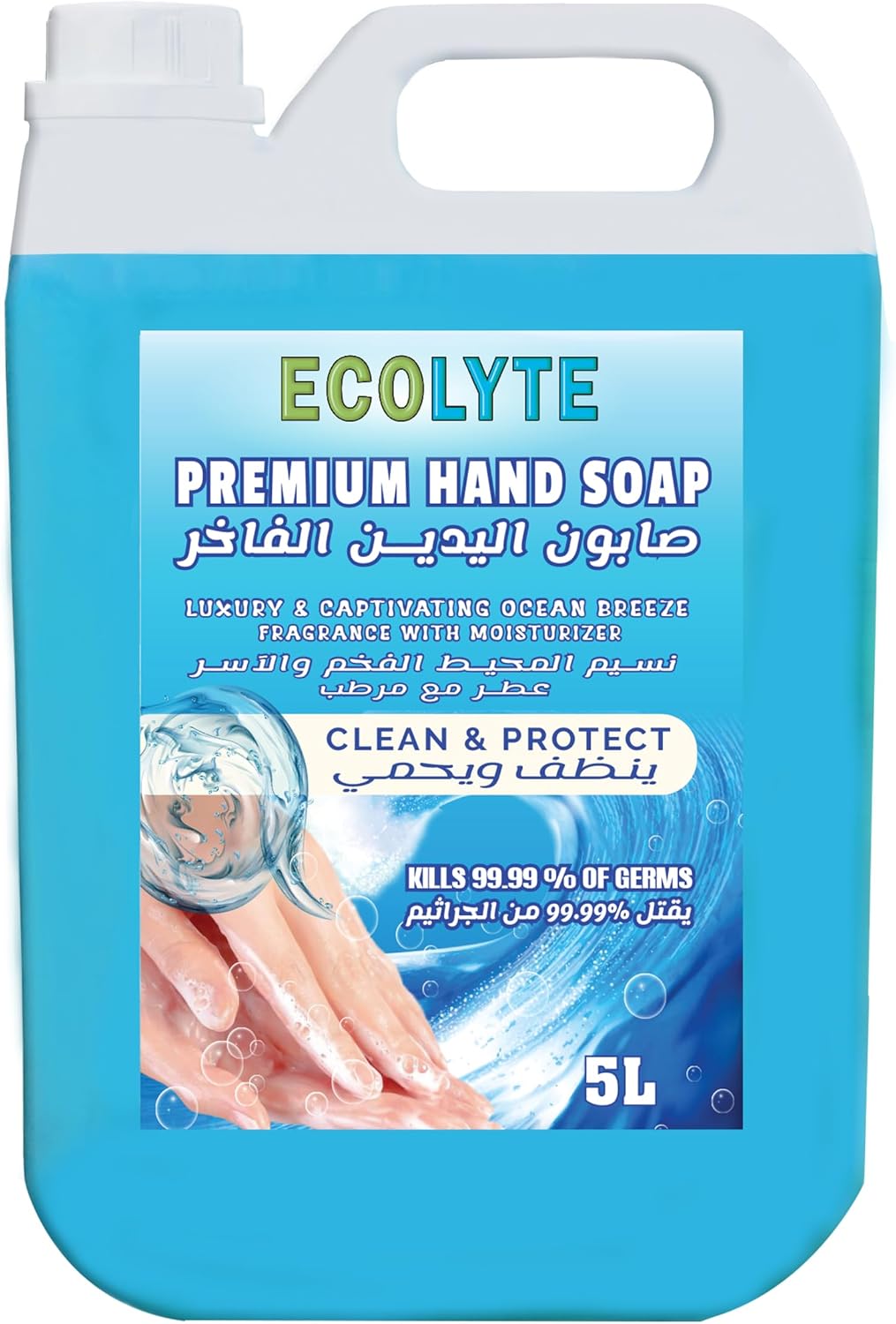 ECOLYTE+ Disinfectant Skincare Handwash Liquid Soap for Effective Germ Protection & Personal Hygiene (Ocean Breeze, 5 Liter) — front product image