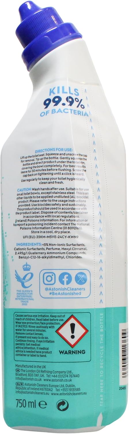 Astonish Toilet Fresh - Eucalyptus - Long Lasting Fragrance - Kills 99.9% Bacteria - 360 Degree - Easy Cleaning - Prevent Limescale Buildup - Fast Working - Cruelty Free - Vegan -750ML — additional product view 2