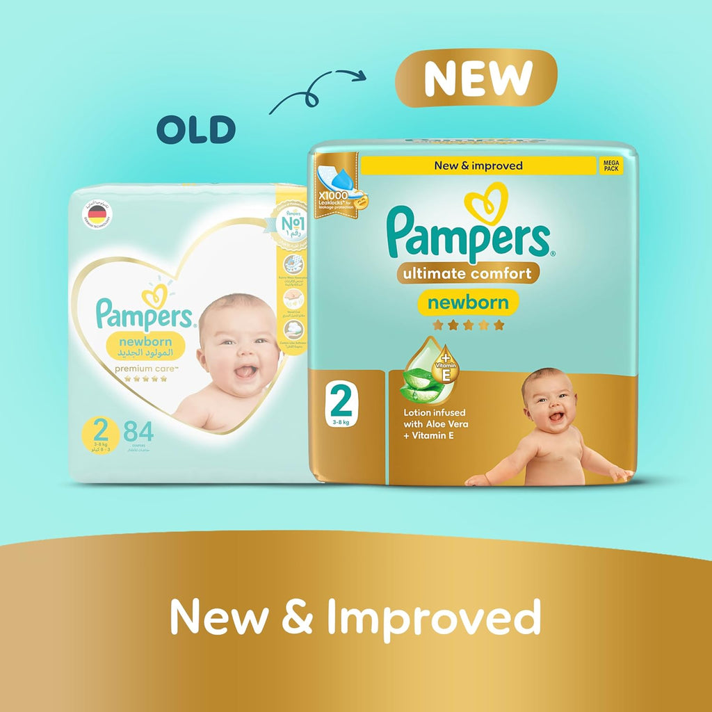 Pampers Ultimate Comfort Premium Taped Diapers 3-8kg Size 2 GP 168 Count