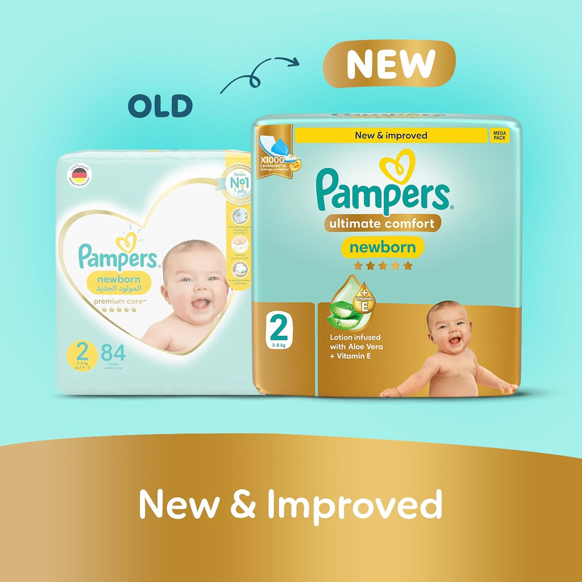 Pampers Ultimate Comfort Premium Taped Diapers 3-8kg Size 2 GP 168 Count