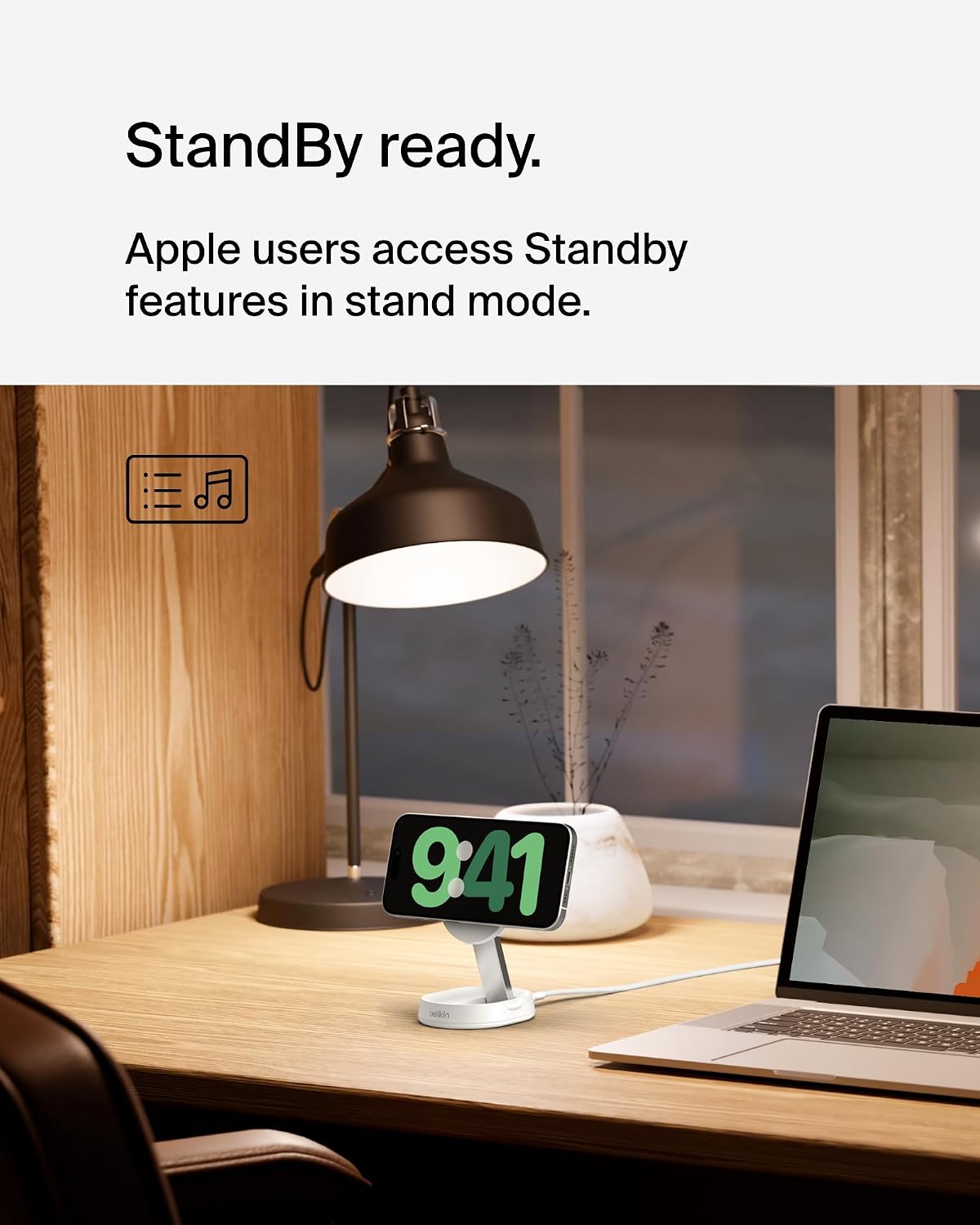 Belkin Fast Charge Pro 15W convertible magnetic wireless charging stand, MagSafe compatible fast Qi2 wireless charger, magnetic fast charger for iPhone 16/15/14/13, AirPods Pro, 20W plug incl. - White