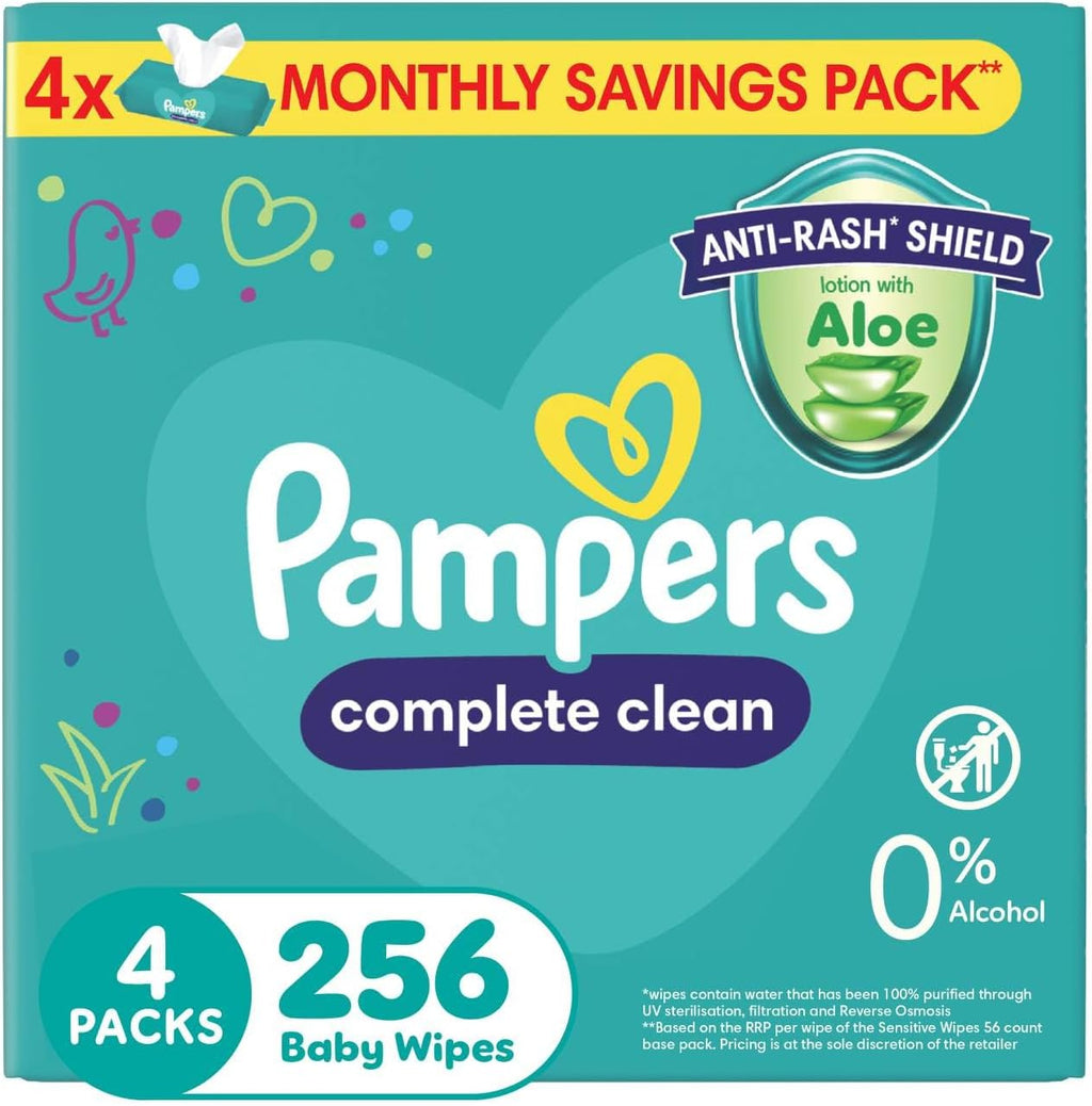 Pampers Complete Clean Baby Wipes, with Aloe Vera Lotion, 256 Wipe Count