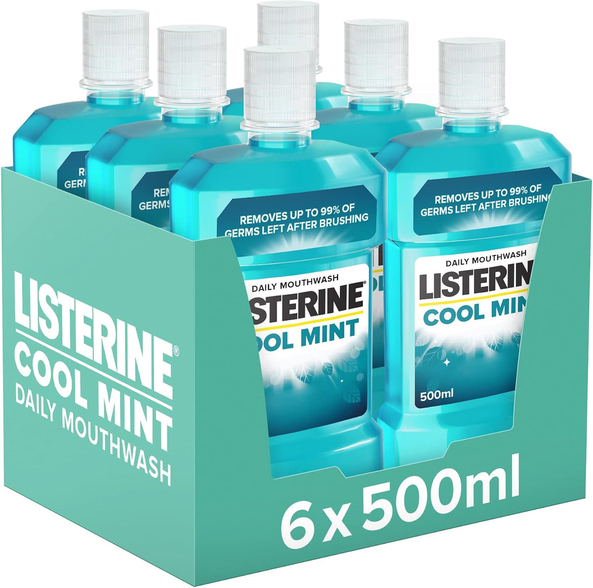 Listerine Cool Mint Mouthwash, 500 ml, 6-Pack — front product image