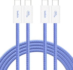 Belkin 2-Pack Braided USB-C to USB-C Cable 1.5m/5ft, 60W - Soft, Flexible Fast-Charging Cable, Type C Charger Cord for iPhone 17 & 16 Series, Galaxy S25, Pixel 9, iPad Pro, & More - Blue