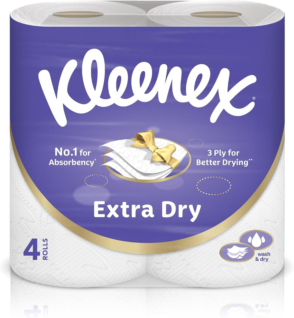 Kleenex Extra Dry Toilet Tissue Paper, 3 PLY, 4 Rolls x 140 Sheets, Embossed Bathroom Tissue with Superior Absorbency — front product image