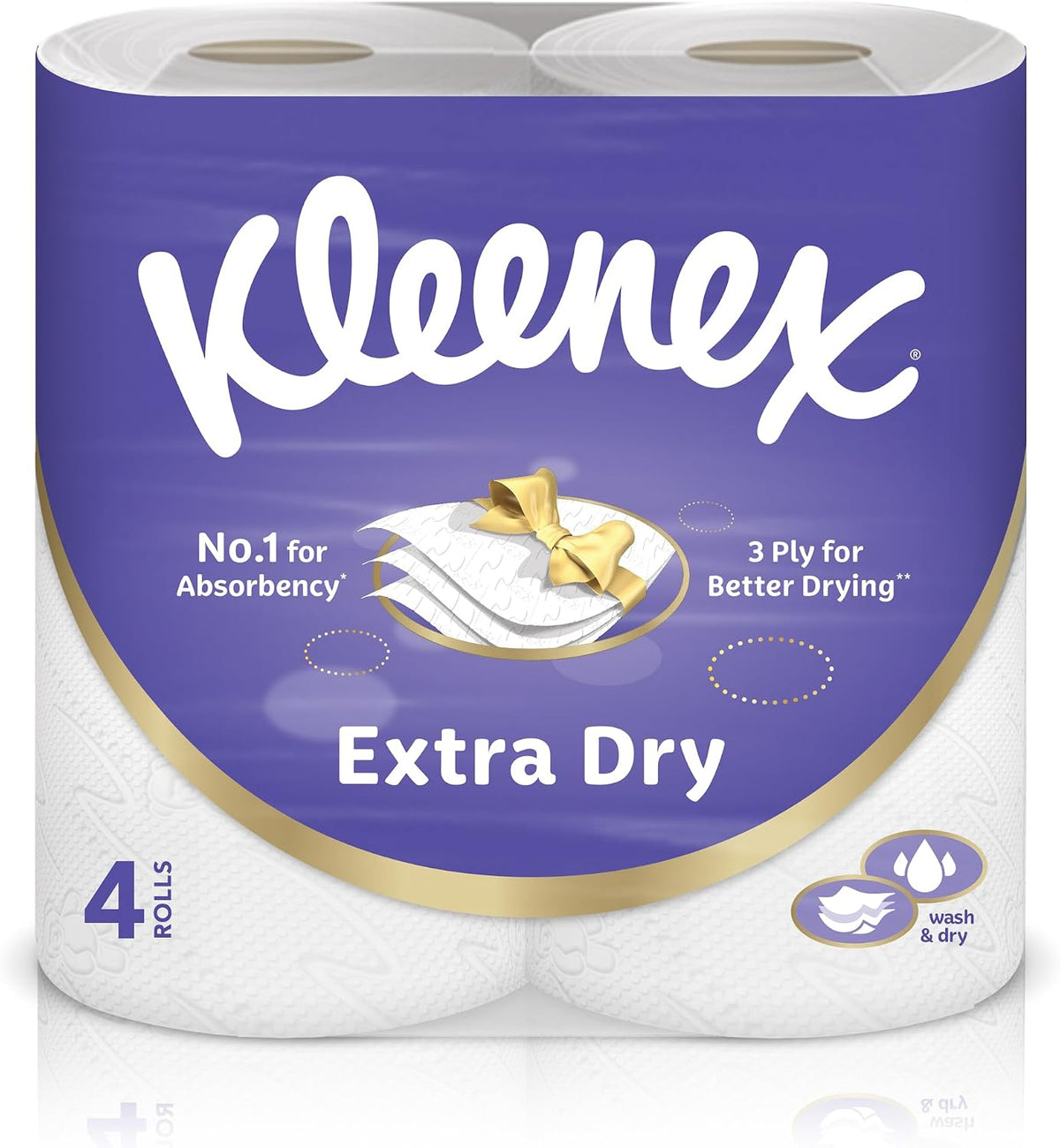 Kleenex Extra Dry Toilet Tissue Paper, 3 PLY, 4 Rolls x 140 Sheets, Embossed Bathroom Tissue with Superior Absorbency — front product image