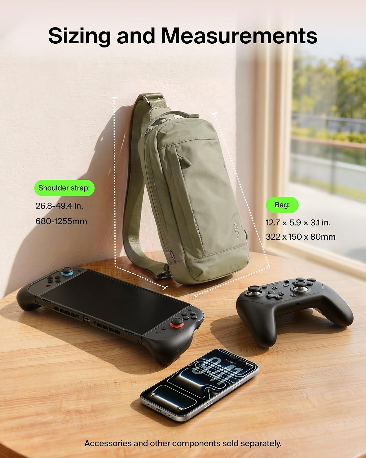 Belkin Gaming Crossbody Bag for Nintendo Switch 2 (2025), Protective Carrying Bag for Console Accessories, Soft Interior, Lightweight Design, 10 Game Card Slots