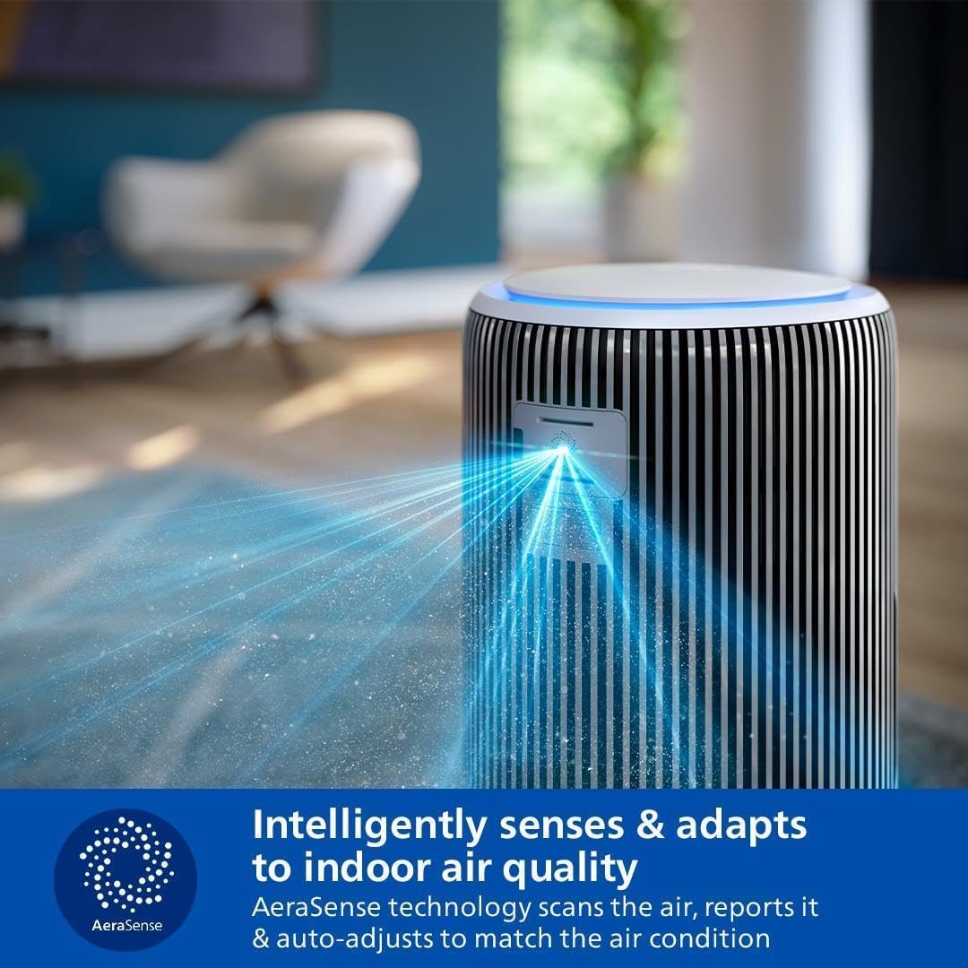 Philips Air Purifier, For Rooms Up To 135m², 520m³/h CADR, Sleep Mode — Silver, Arctic White