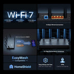 Tp-Link Tri-Band Be9700 Wifi 7 Router Archer Be600 | 10G Wan/Lan +2.5G +3× 2.5G Lan Ports, New 320Mhz Channel Covers Up To 2,600 Sq. Ft And 120 Devices|Vpn, Homeshield For Network Security