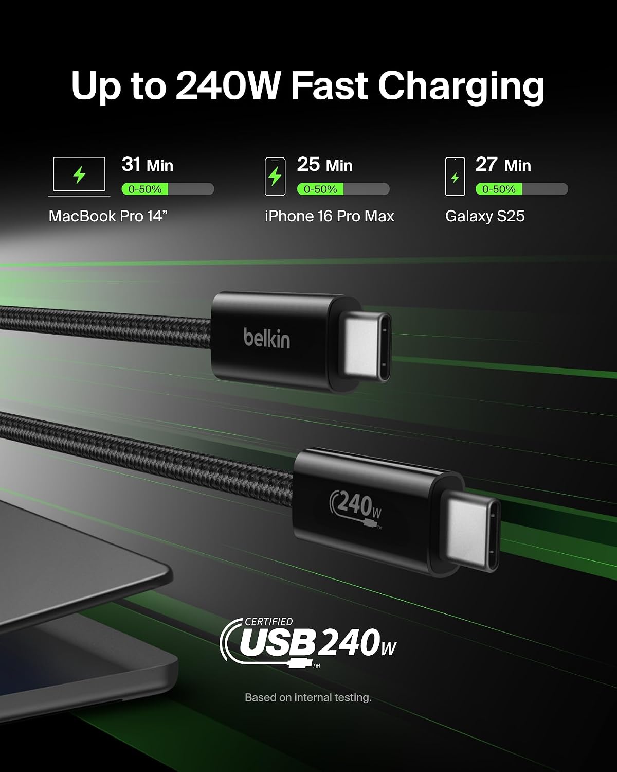 Belkin 2-Pack Braided USB-C to USB-C Cable 5ft 240W - Soft, Flexible Fast-Charging Cable, Type C Charger Cord for iPhone 17 & 16 Series, Galaxy S25, Pixel 10, iPad Pro, & More - Black