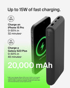 Belkin USB C Portable Charger 20000 Mah, 20K Power Bank With Type Input Output Port And 2 A Ports Included To Cable For Iphone, Galaxy, More – Black