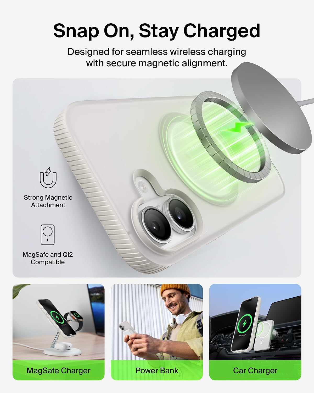 Belkin SheerForce Grip MagSafe Compatible iPhone 17 Case with Slim Design & Anti-Slip Side Lines - Magnetic, Transparent, & Shockproof Protective iPhone Case - Sand