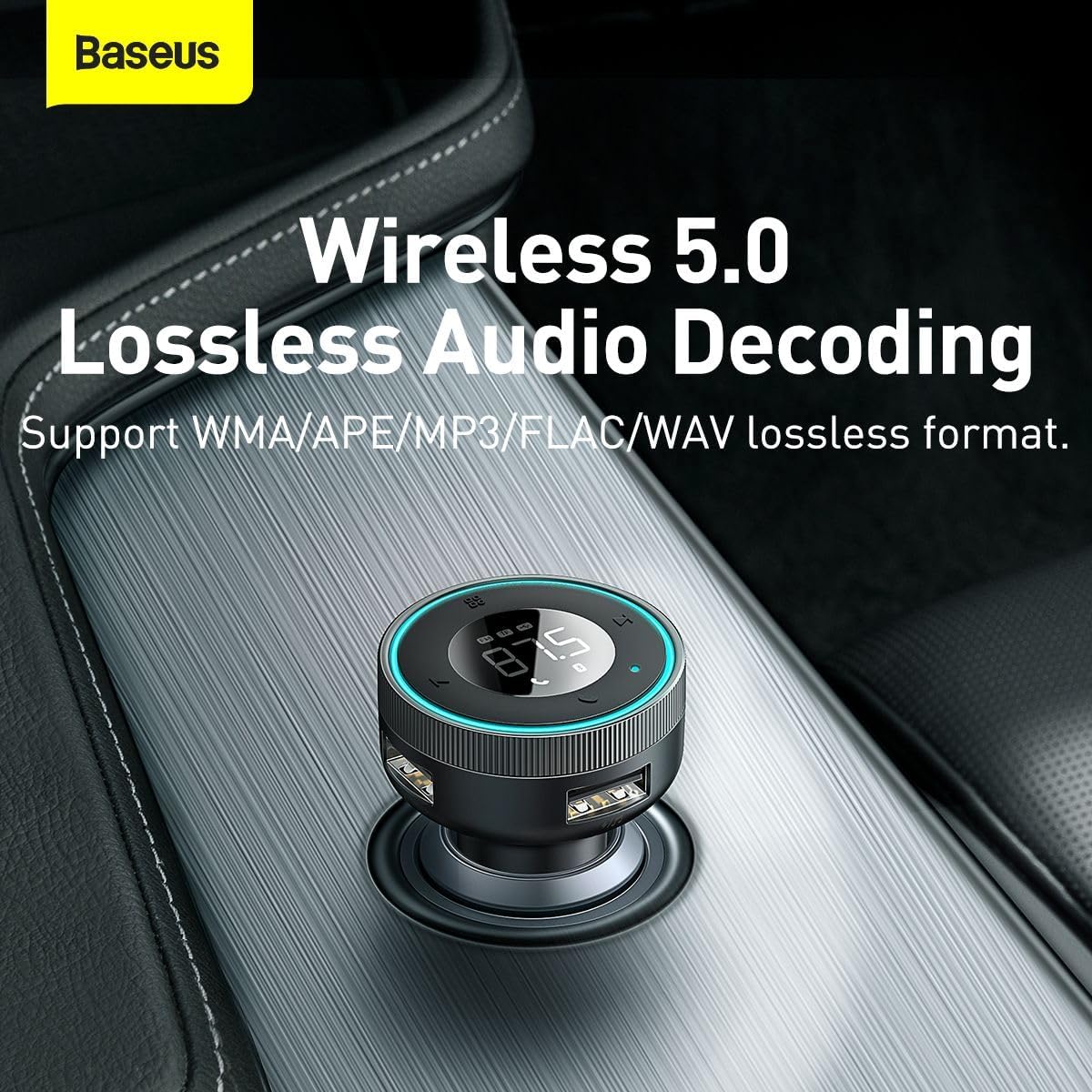 Baseus Bluetooth FM Transmitter 5.0 Car Wireless MP3 Charger 5V/3.4A Dual USB Adapter with LED Digital Display Multi-functional Ports Car Kit Built-in Mic Support Hands-Free Call