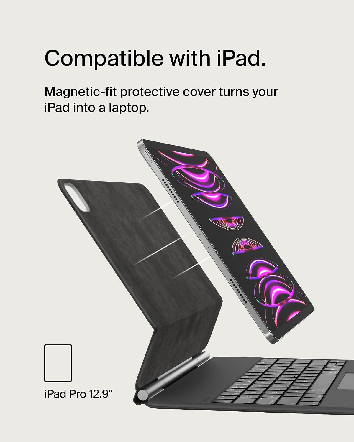 Belkin Pro iPad Keyboard Case with Magnetic Stand, Backlit Bluetooth Keyboard, Trackpad Gestures, Apple Pencil Storage, Premium Leather, QWERTY, Media Keys, For iPad Air 13” M2/M3/M4, iPad Pro 12.9”