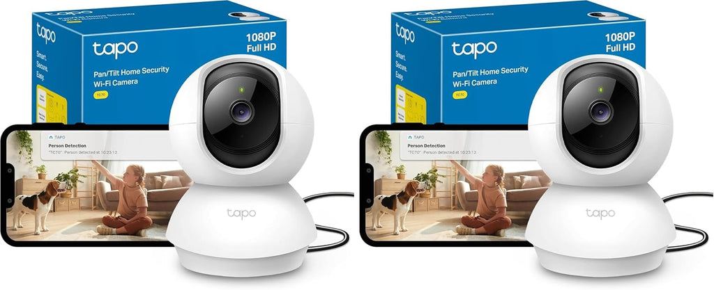 TP-Link Tapo Pan/Tilt Smart Security Camera, Indoor CCTV, 360 Rotational Views, Works with Alexa&Google Home, No Hub Required, 1080p, 2-Way Audio, Night Vision, SD Storage, Device Sharing (TC70)