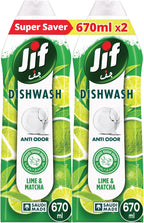 JIF Anti Odor Dishwashing Liquid, Lime & Matcha Tea, 670ml x 2 — front product image