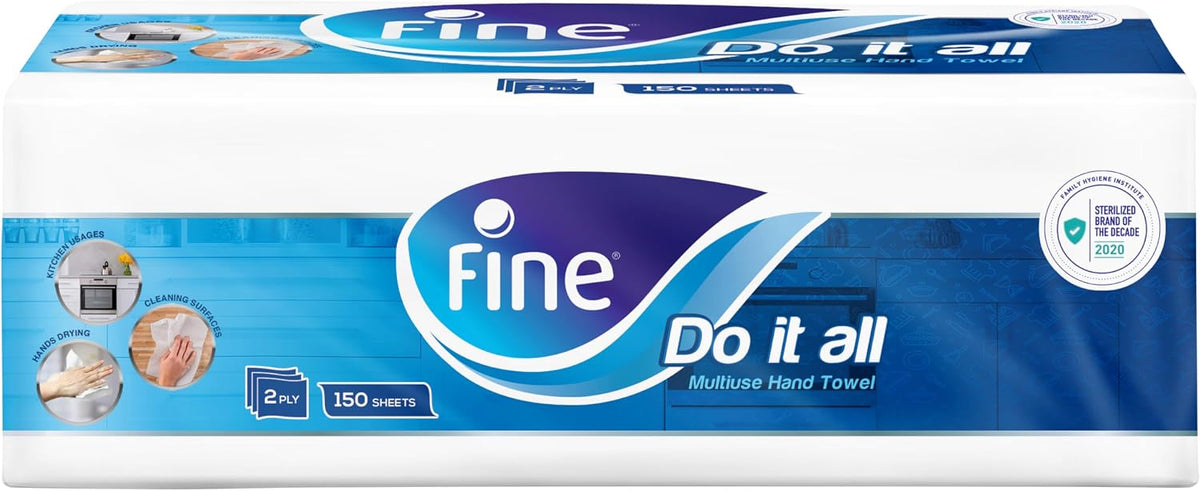 Fine Multi-Purpose Kitchen Paper Hand Towel Tissue, 150 sheets x 2Ply — front product image