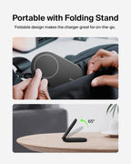 Belkin BoostCharge MagSafe Charger, Magnetic Foldable Wireless Charging Stand 15W, MagSafe-Compatible Portable Fast Charger for Qi2, iPhone 17, Air, Pixelsnap, Standy Mode Ready, PSU Included - Black