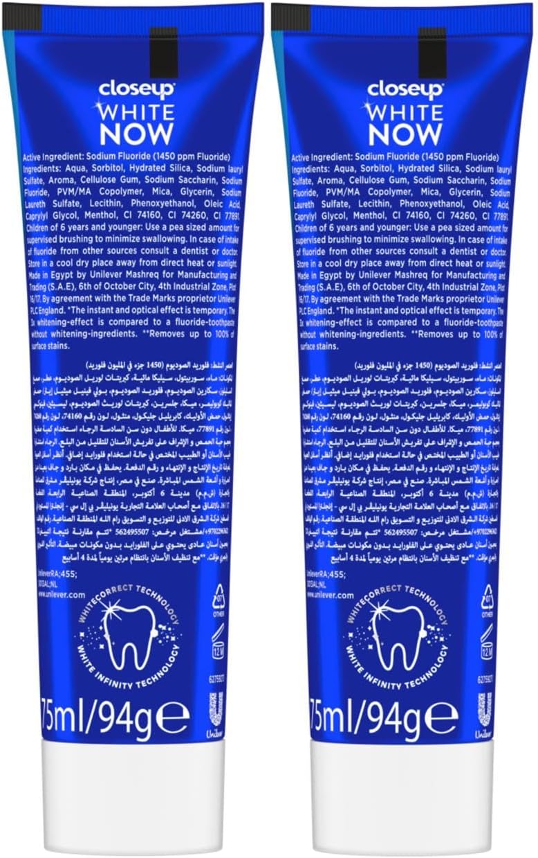 Closeup White Now Toothpaste, Stain Remover, 3x Instant Whitening from the First Brush, for Coffee, Tea and Tobacco Stains, 75ml x 2 — additional product view 2