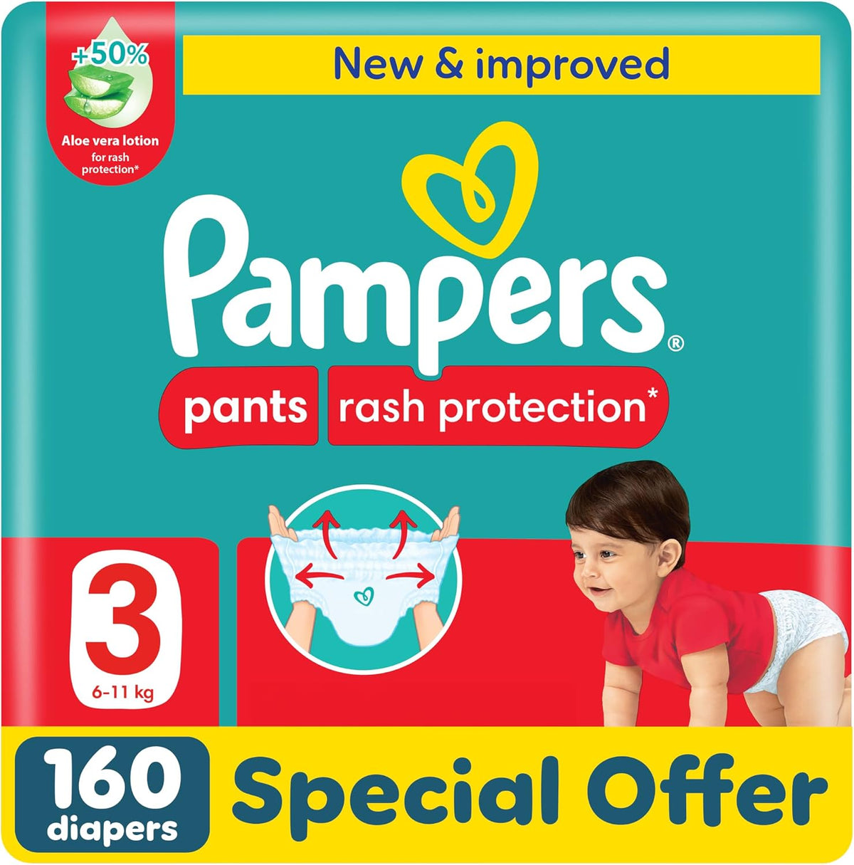 Pampers Rash Protection Culotte Pants Diapers 6-11kg Size 3 Giant 160 Count